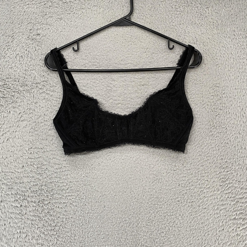 Victoria's Secret Y2K Bralette Womens Medium Black Lace Wireless Unpadded Sheer‎
